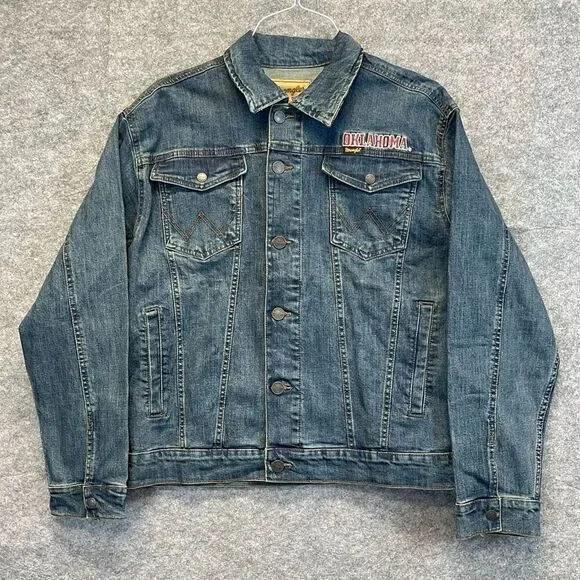 NWT WRANGLER X COLOSSEUM Oklahoma Jean Jacket Women's Large Blue Sooners OU New - Picture 1 of 16